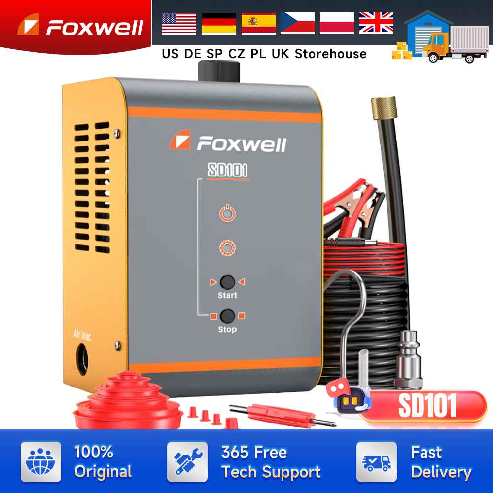 FOXWELL SD101 รถเครื่องตรวจจับควันรั่ว 12V ยานยนต์ EVAP เครื่องตรวจจับการรั่วไหลเครื่องทดสอบการใช้ท่อน้ํามันยานยนต์ควันเครื่องมือ
