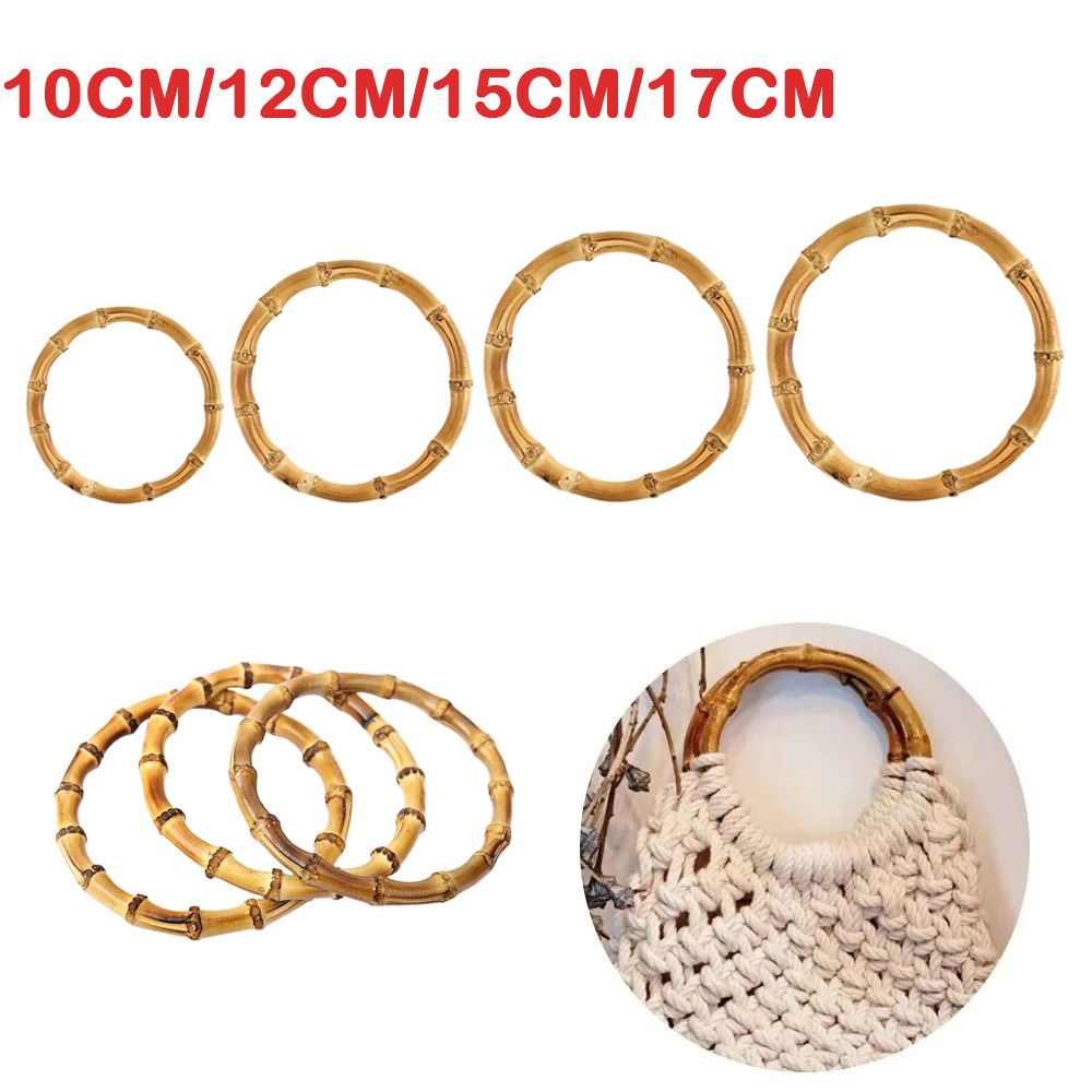 1 szt. Naturalne bambusowe pierścienie uchwyty do toreb 10cm/12cm/15cm/17cm DIY ręcznie robione drewniane torby zamknięcie okrągły uchwyt torebka tkane akcesoria