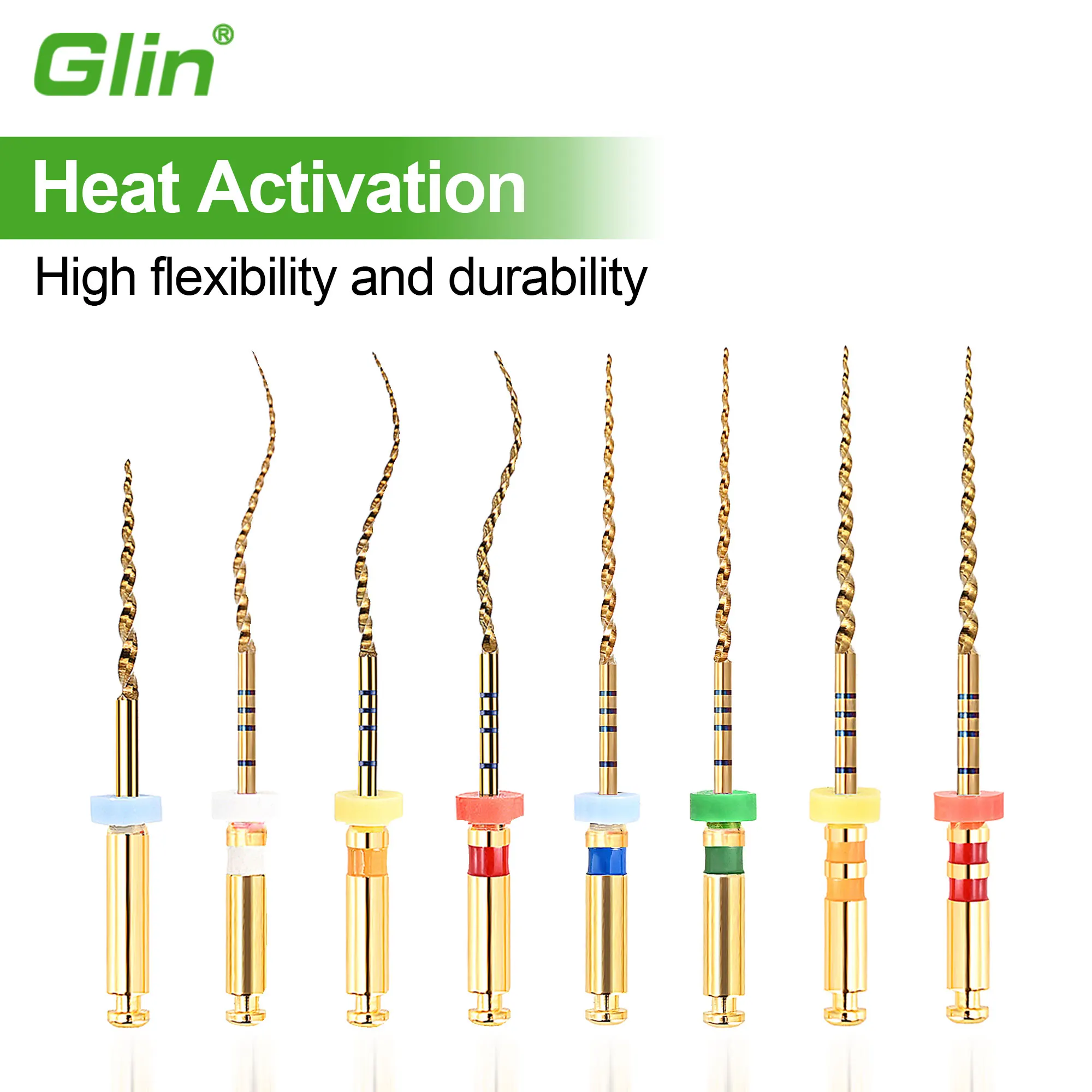 Glin Dental Wärmeaktivierte Gold Flexible Endo-Feilen Kanalwurzelbehandlung Rotary Golden File Zahnarztwerkzeuge Endodontische Feilen