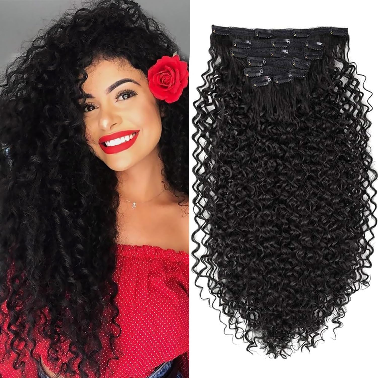 Clip-In Locken-Haarverlängerungen für Damen, Synthetische Wellenfaser, Leicht & Atmungsaktiv, Modisches Haarteil für den Täglichen Gebrauch
