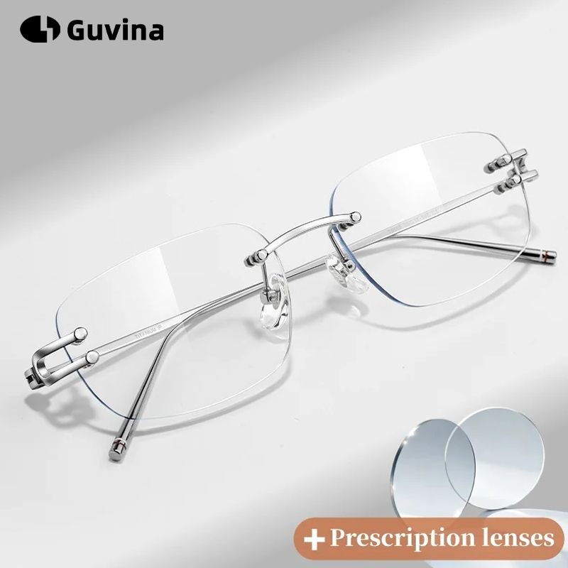 Lunettes de vue Guvina Fashion Square à double vis sans monture, verres MR-8 pour myopie, lunettes progressives, verres super résistants