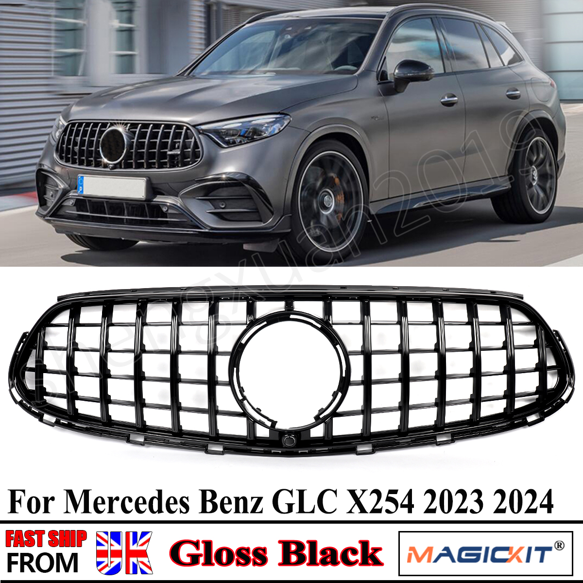 Ganz schwarzer GT-Frontgrill für Mercedes Benz X254 GLC300 Sport Modell 2023–2024, Autozubehör