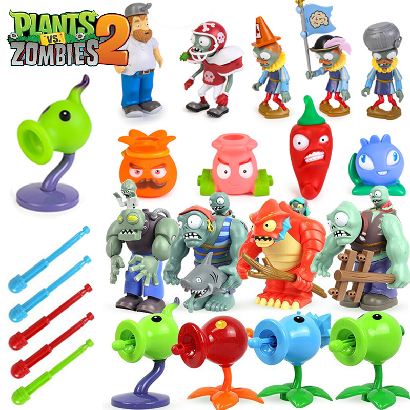 Plants Vs Zombies Speelgoedset Geen doos Shadow Pea Crazy Dave AllStarZombie Spelkarakter Ornamenten Interactieve spellen voor jongeren Cadeau