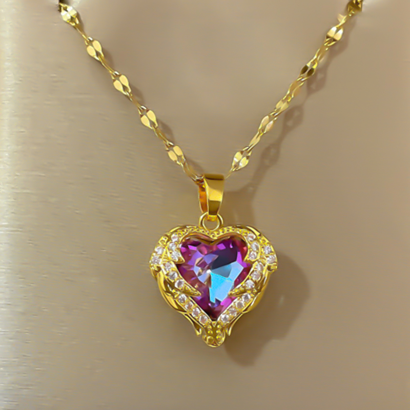 Trendy Rhinestone Pendant Heart Necklaces for Women 2022 Plated Silver 18k Gold Titanium Stainless Steel Jewelry Clavicle Chain