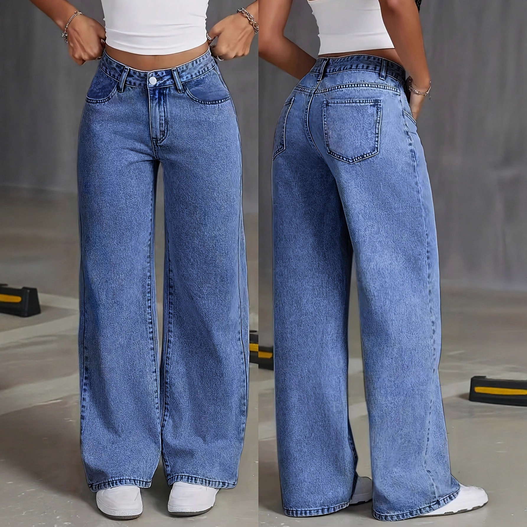 Talla: S-5XL Jeans de Pierna Ancha para Mujer, Verano-Otoño, Cintura Alta, Tallas Grandes, Corte Recto, Pantalones Casuales Holgados, Pantalones de Pierna Ancha para Chicas