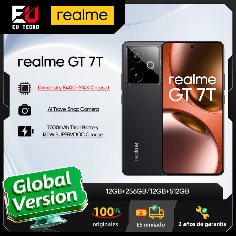 Version UE Smartphone realme GT 7T 5G Dimensity 8400-MAX Écran 6,8 pouces 120 Hz Batterie 7000 mAh Charge SUPERVOOC 120 W Appareil photo  50 Mpx