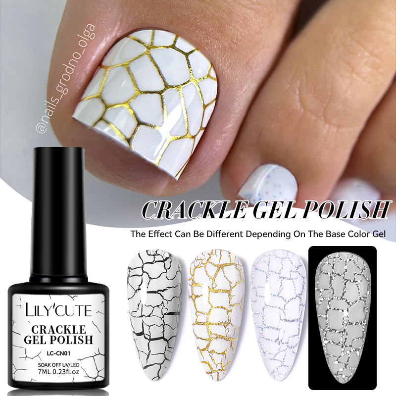LILYCUTE 7ml Esmalte de uñas de gel craquelado Gel de uñas de secado rápido barnices de arte de uñas híbrido semipermanente Soak Off Base Top Coat