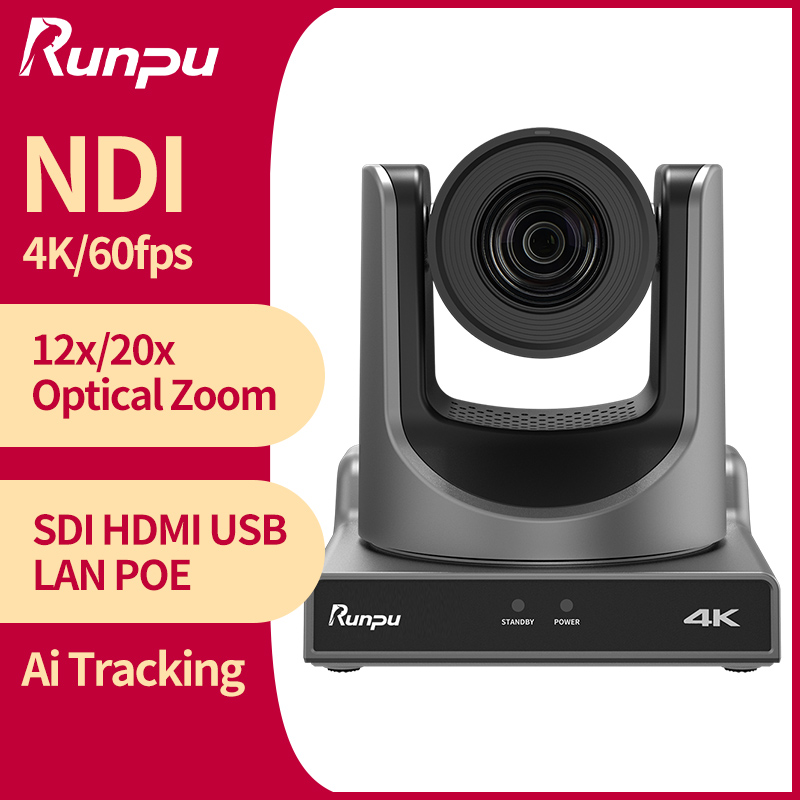 กล้อง Runpu 4K60FPS NDI รองรับ POE ซูม 12X 20X พร้อมระบบติดตาม AI กล้อง PTZ รองรับ SDI HDMI USB POE IP สำหรับการประชุมทางไกล ใช้สำหรับการถ่ายทอดสดในโบสถ์