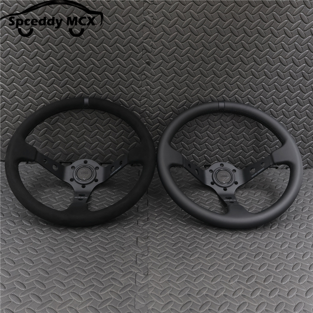 14inch 350mm Car Steering Wheel Suede Leather/Genuine leather Deep Concave Drift JDM Racing Black Edition 2407MOBE125