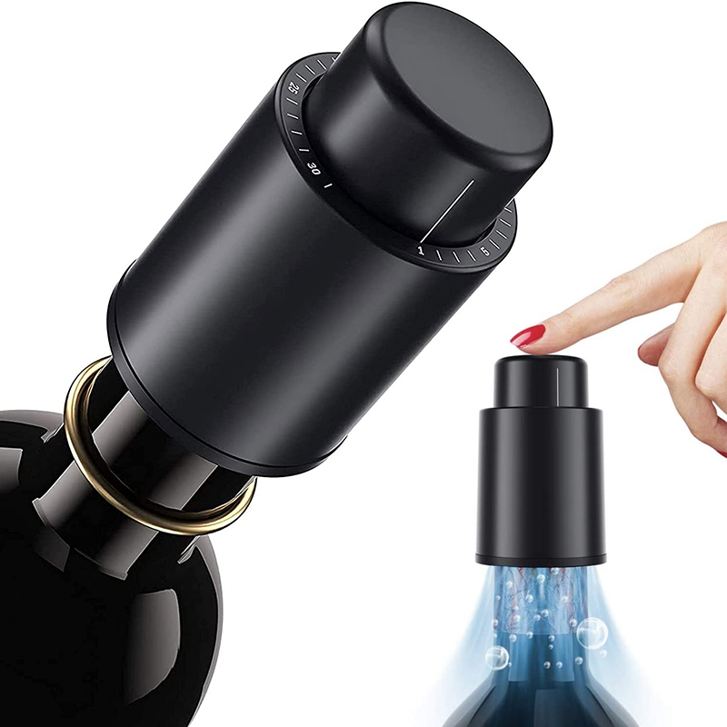 FLYMUYU tapón de botella de vino al vacío, almacenamiento sellado, tapón de vino con memoria al vacío, herramientas de Bar estilo empuje, artículos de bar, corcho de vino negro