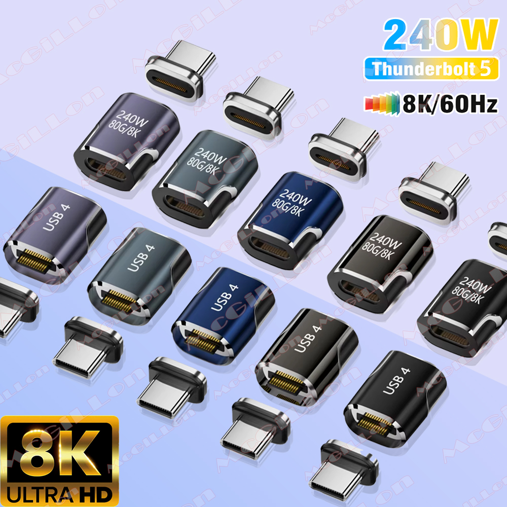 Mini USB4 80Gbps 240W Thunderbolt5/4 Adapter Magnetyczny USB C do Typu C Szybkie Ładowanie Kabel Konwerter Magnetyczny 8K@60Hz Adapter Typu C
