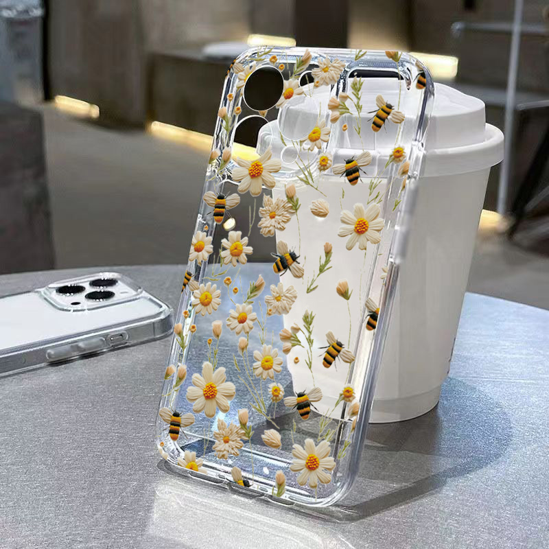 Honeybeeดอกไม้รูปแบบClearสําหรับXiaomi 14TกรณีXiaomi 13 12 11 Lite 5G 14 13T 12T 12X Poco M6 X6 X5 X3 F5 F6 Proฝาครอบ