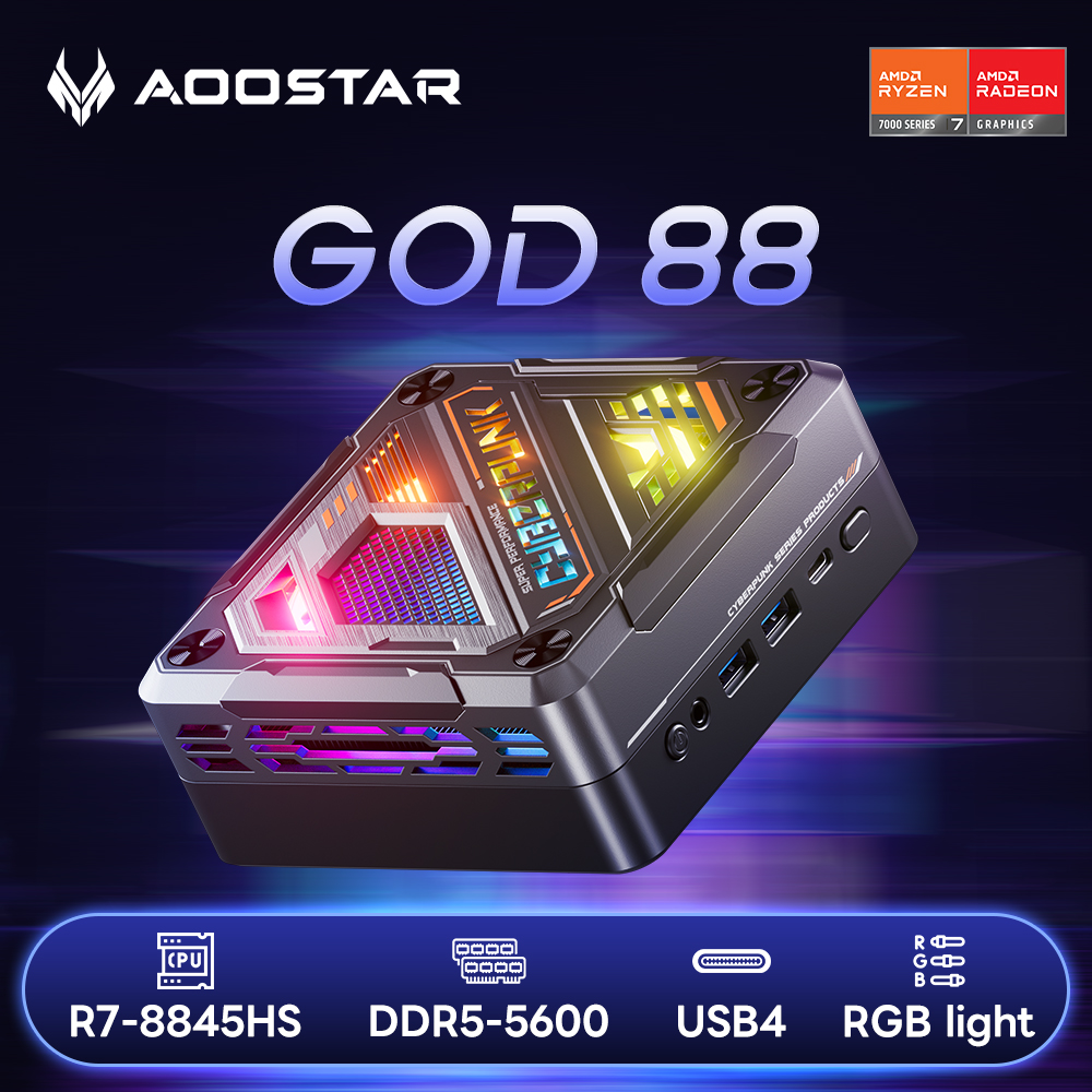 AOOSTAR Mini PC Ryzen 7 8845HS/7840HS DDR5 5600Mhz PCIe4.0 SSD Gaming คอมพิวเตอร์เดสก์ท็อป 2.5G + 1G LAN Windows 11 pro