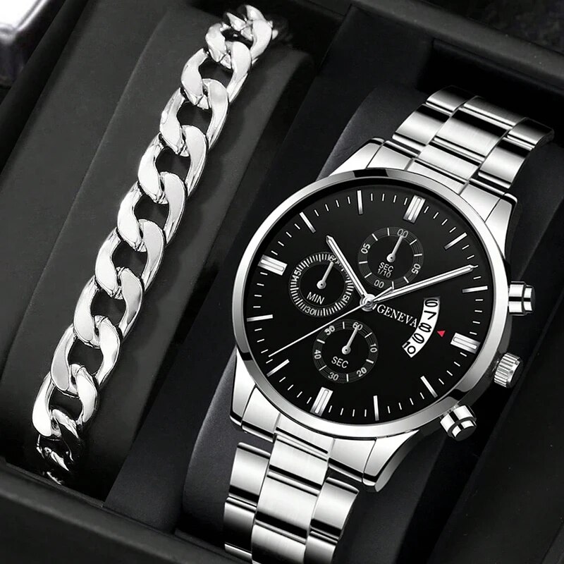 Mode Heren Roestvrij Staal Horloge Luxe Kalender Kwarts Polshorloge Zakelijke Horloges Man Klok Mannelijke Armband Polshorloge