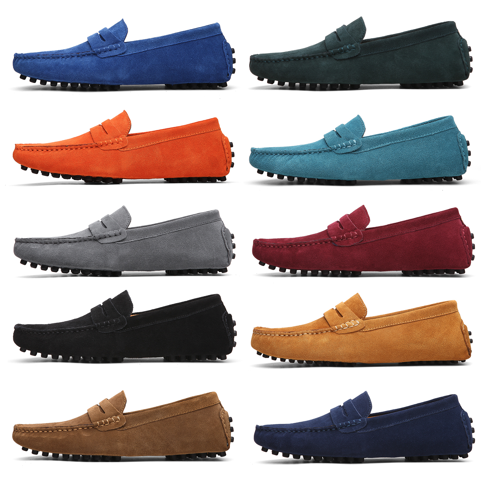Mocassins Penny en cuir suédé pour hommes, mocassins de conduite décontractés, chaussures bateau à enfiler, grandes tailles 49 50 51 52 53