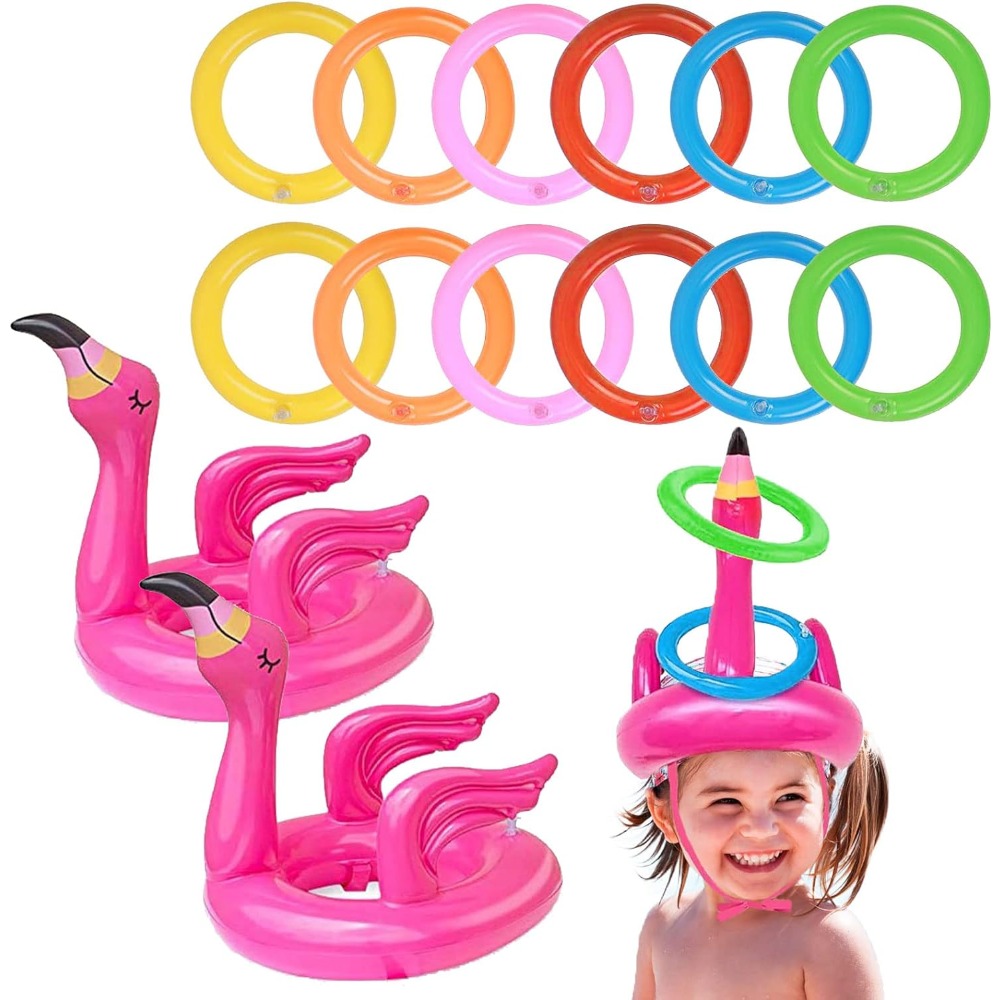 Rosa aufblasbarer Flamingo-Ring, Wurfspiel, Spielzeug, Flamingo-Ring, Wurfspielringe und aufblasbare Ringe mit zufälliger Farbe