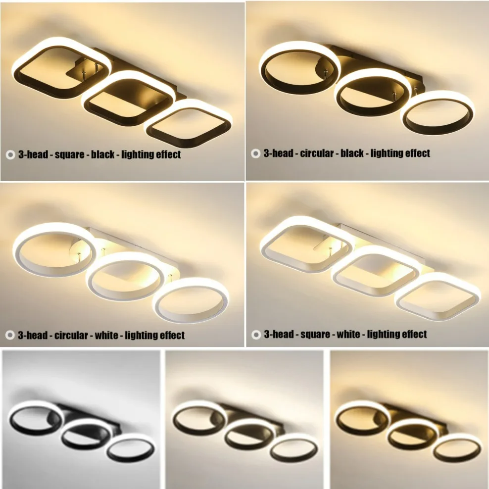 Luces de techo LED modernas, luz de pasillo, iluminación del hogar, montaje en superficie Led para dormitorio, sala de estar, pasillo, luz de 3 colores