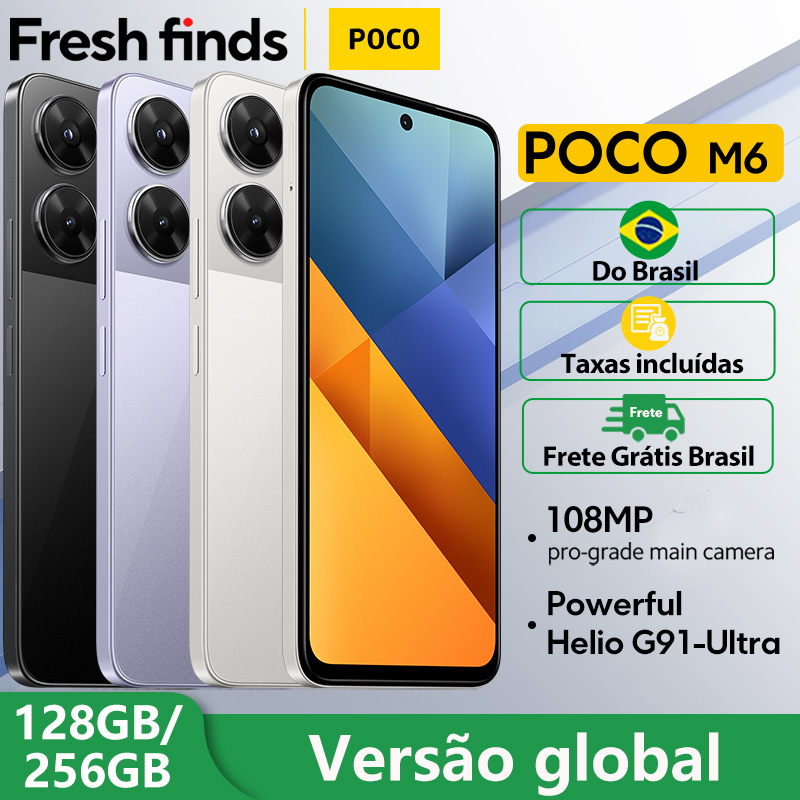 Poco m6 versão global smartphone 128gb/256gb mediatek helio g91 ultra 6.79 ''90hz display 33w carregamento rápido 5030mah 108mp nfc