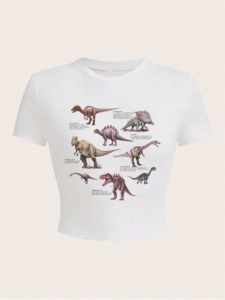 Dames esthétique Streetwear Slogan Floral col rond lettres haut d'été T-Shirt Camouflage dinosaure gothique Sexy plage T-Shirt décontracté