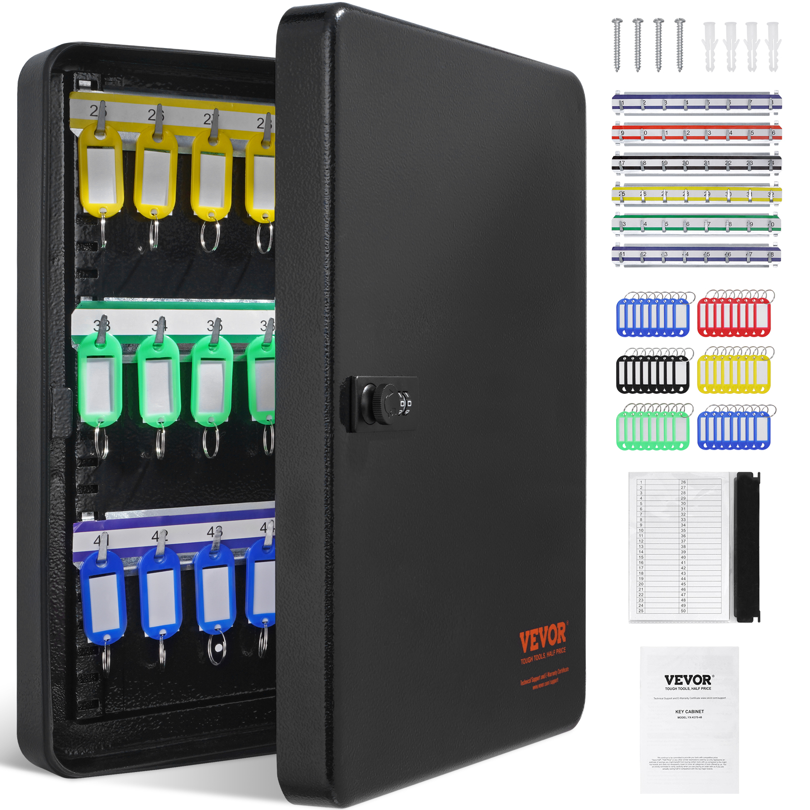 SucceBuy 48/100/200-Schlüsselschrank, Schlüsselkasten mit verstellbaren Racks, Sicherheitsschlüssel-Aufbewahrungsbox, Schlüssel-Organizer für Schule, Büro, Hotle