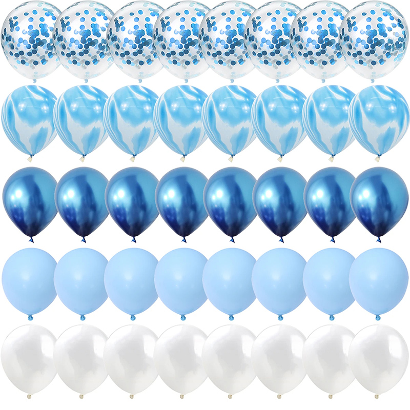 Blue Pink Purple Set Agate Marble Balloons Silver Confetti Balloon Wedding Valentine's Day Baby Shower Birthday Party Decoration