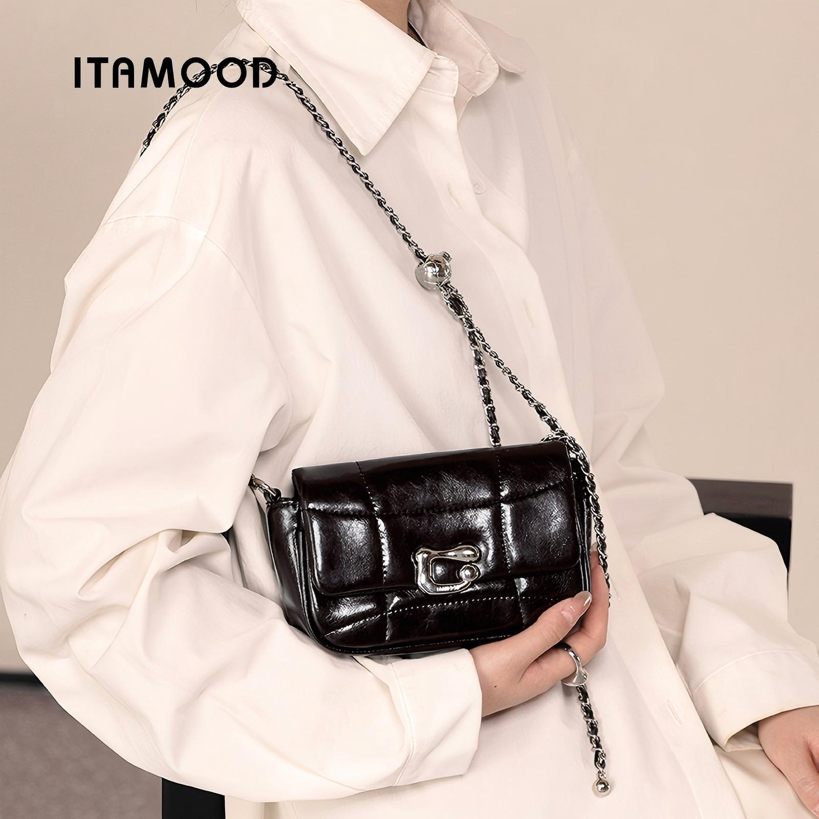 Bolsa Transversal Feminina ITAMOOD Retrô Vermelha de Couro com Alça de Corrente Ajustável e Fecho Metálico para o Dia a Dia |   Bolsas para Mulheres