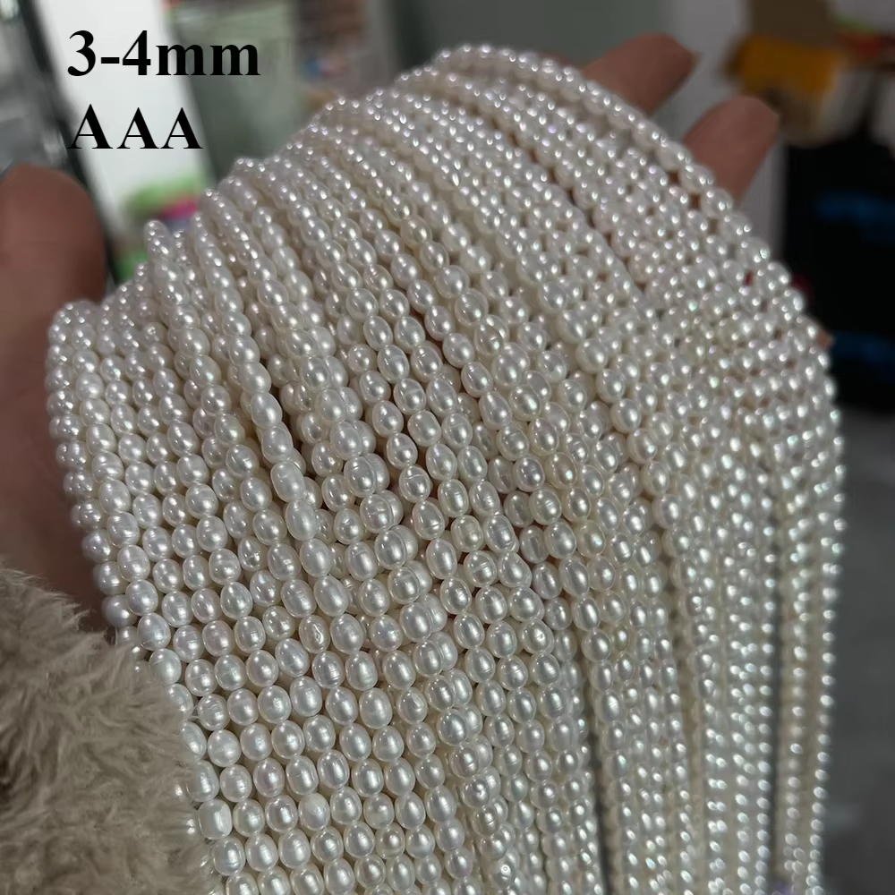 3-4mm AAA perla bianca d'acqua dolce naturale a forma di riso, regalo di Natale per gioielli da donna, accessori per braccialetti, collane fai da te