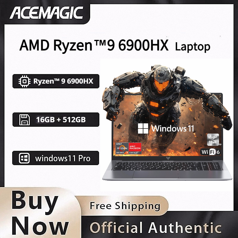 ACEMAGIC AMD Ryzen 9 6900HX Gaming Laptop 16 Inch IPS Display 16GB LPDDR5 512GB NVMe SSD Radeon 680M Graphics Windows 11 Pro WiF