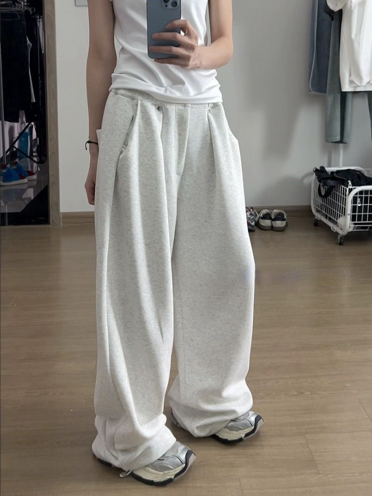 Houzhou vintage baggy sweatpants feminino outono 2024 novo y2k coreano solto calças de perna larga com zíper voar calças esportivas casuais streetwear