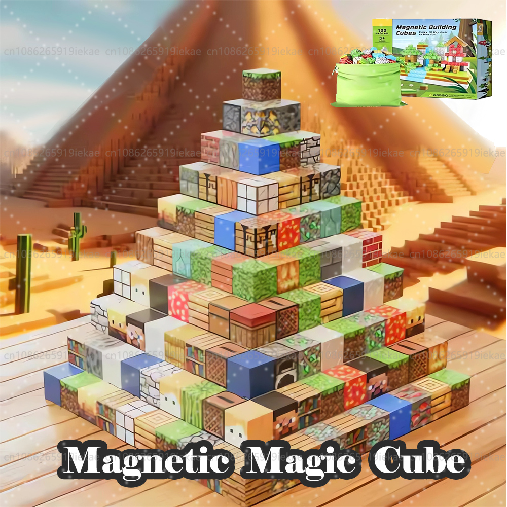 Bloques de construcción magnéticos, cubo del mundo de la mina, juego del mundo magnético para niños de 3 años y más, modelo DIY, tallo para niños, el mejor juguete sensorial Montessori