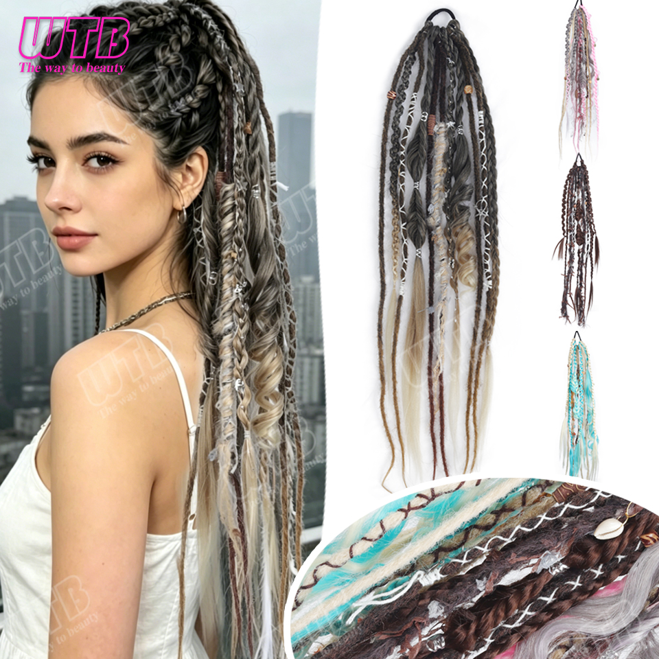 Peruca Trançada Sintética Estilo Dreadlock com Rabo de Cavalo Trançado, Ideal para Mulheres Usarem em Feriados e Eventos