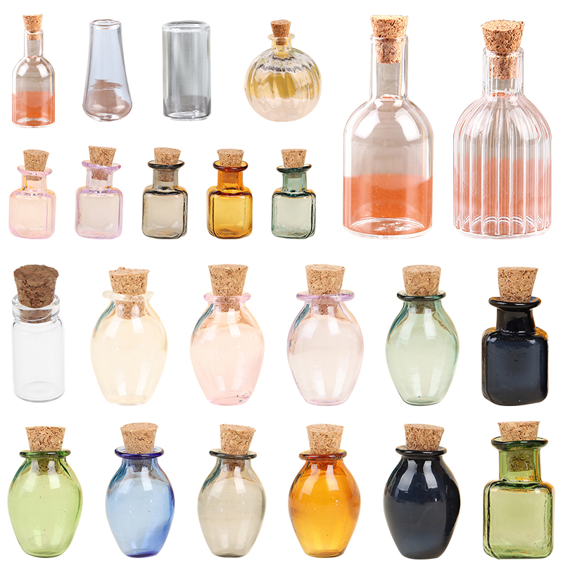 1/2/3/10PCS 1:12 Dollhouse Miniature Mini Glass Bottle Cork Cover Tiny Jar Vials Model Doll House Decoration Accessories