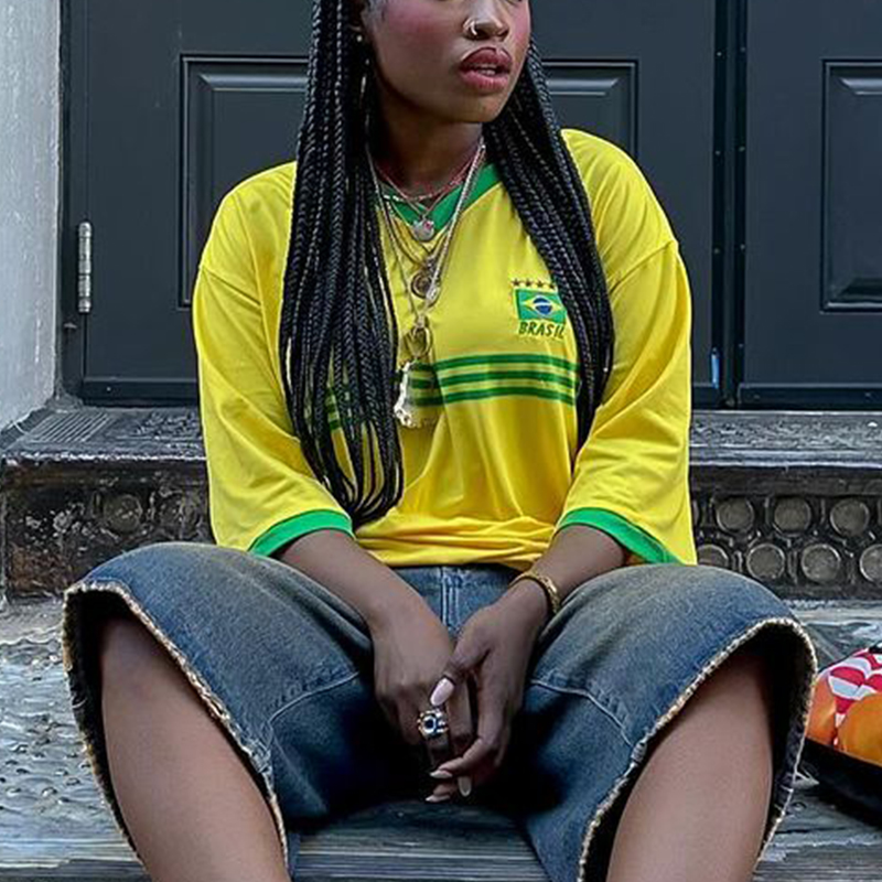 Summer Loose Oversized Brasil Tops Casuales Letter Print T-Shirt Femme 2024 Spring Fashion Street Short Sleeve O-Neck Y2k Tees