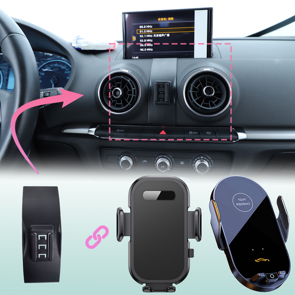 Per Audi A3 S3 8V 2014 2015 2016 2017 2018-2020 Supporto per telefono per auto Supporto per telefono di ricarica wireless Accessori speciali per base fissa