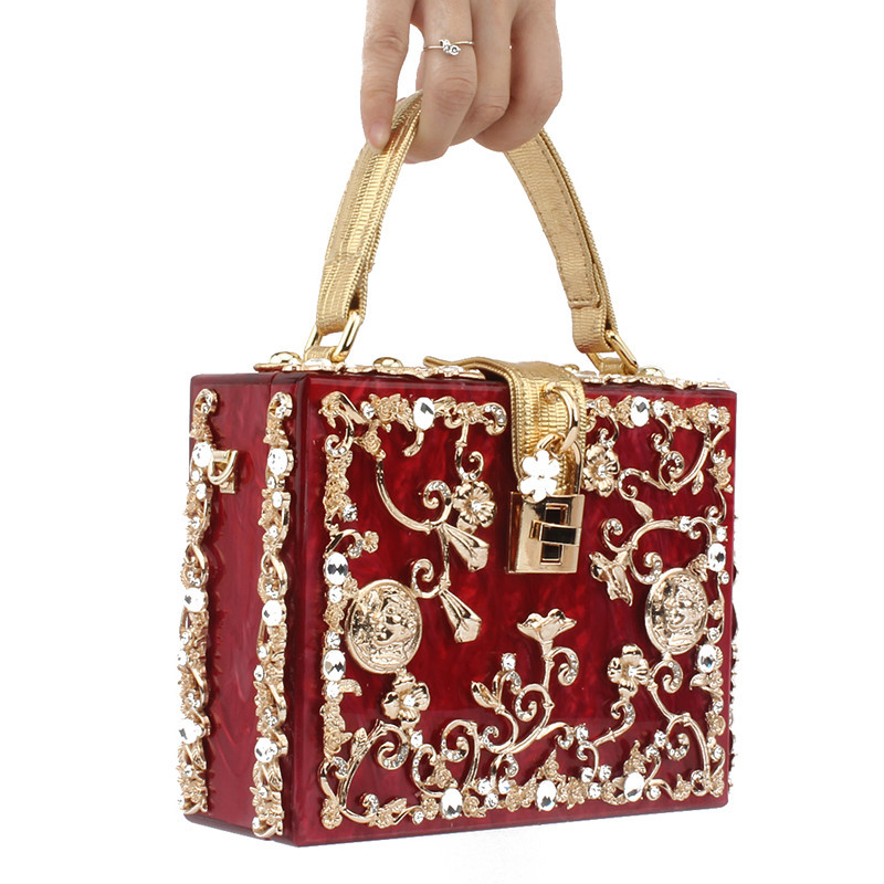 Saco de embreagem flor de diamante acrílico, bolsa de ombro feminina, designer de caixa, bolsa de luxo, bolsa para festa, alívio oco