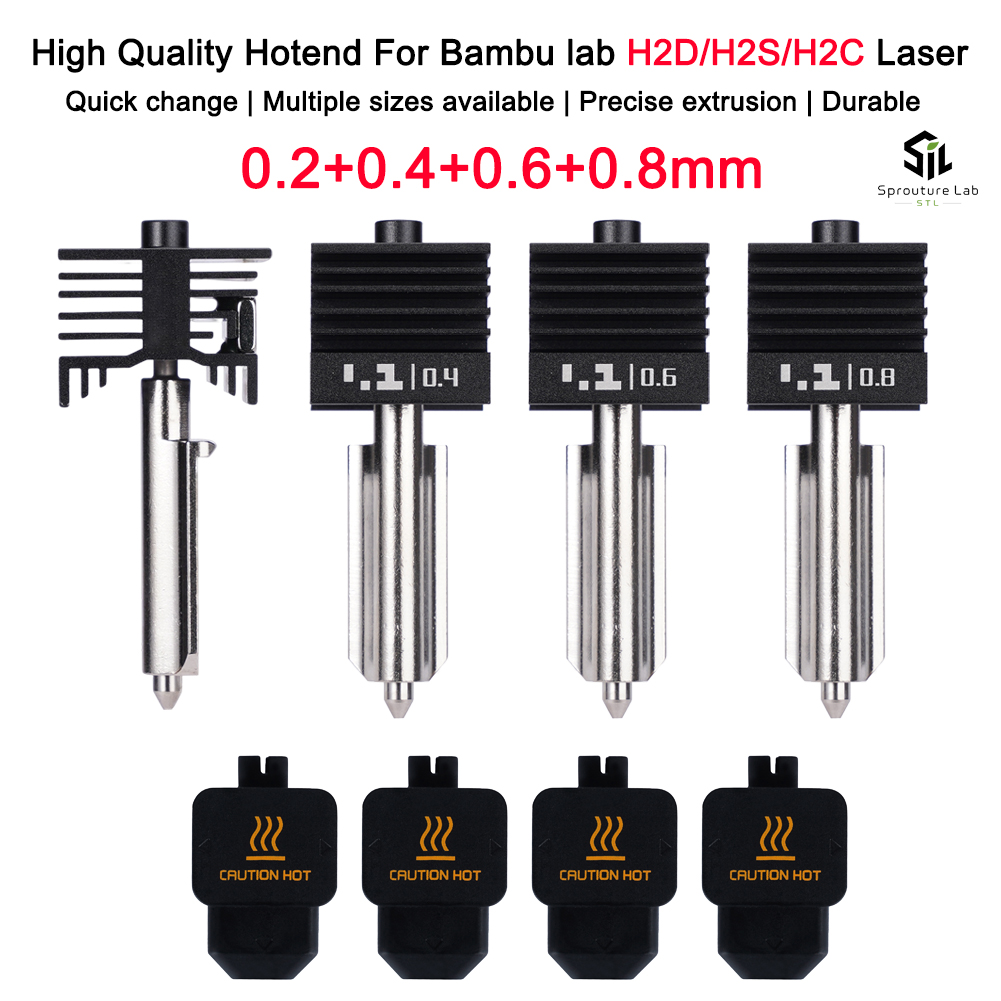 Новый высококачественный комплект хотэнда H2D H2S H2C с соплами из закаленной стали 0.2/0.4/0.6/0.8 мм, замена комплекта хотэнда для Bambu H2D A1 A1mini