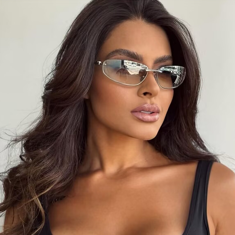 Occhiali da sole ovali senza montatura Y2K di lusso Design del marchio Occhiali da sole punk dallo stile di fascia alta Occhiali da sole da donna con personalità retrò all'aperto