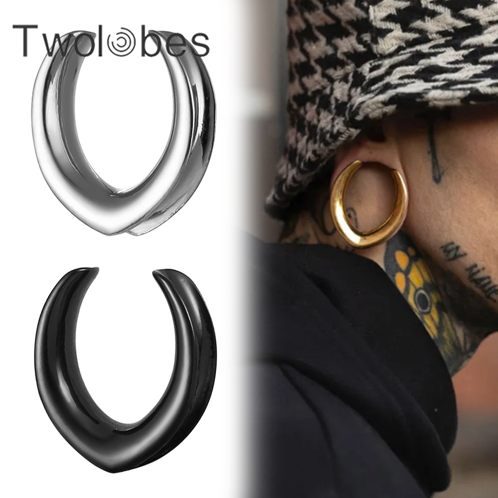 Twolobes 2PCS New Fashion Saddle Ear Tunnels Plugs Gauges Expander Stretchers 316 Stainless Steel Body Piercing Jewelry Women