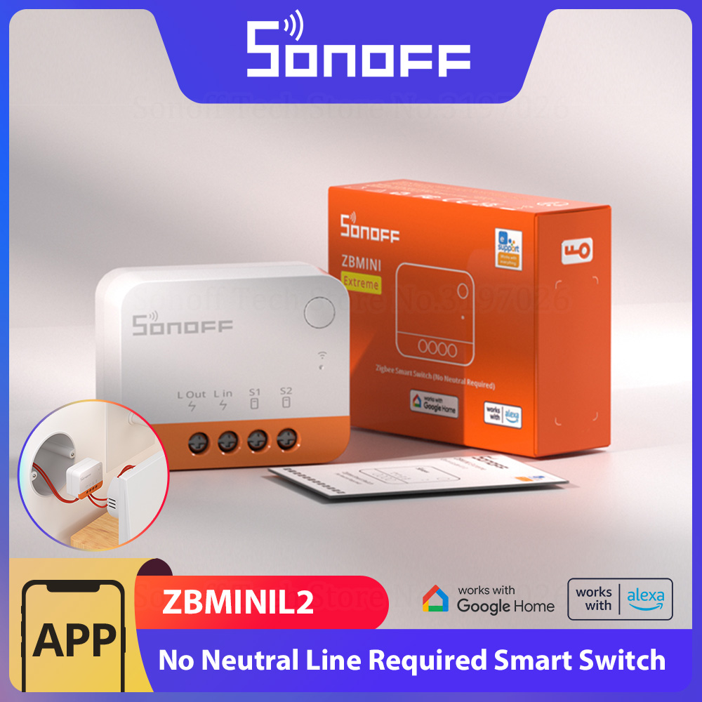 SONOFF-interruptor inteligente ZBMINI L2 Zigbee, No requiere cable neutro, Control bidireccional de 1 banda a través de la aplicación eWeLink, compatible con Alexa y Google Alice