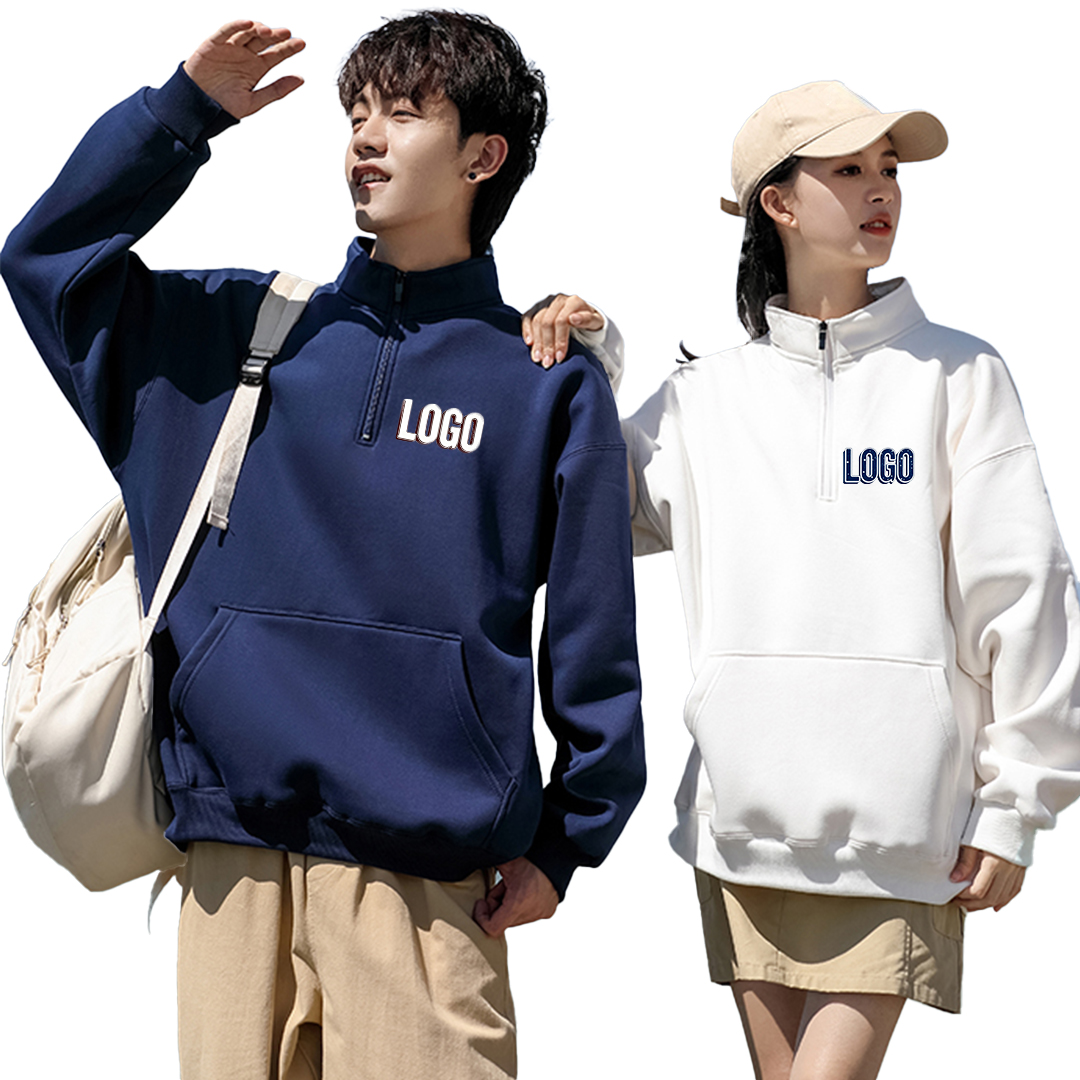 Custom Men's Cotton Half-Zip Plush Sweatshirts Print Your Design Logo Text Pullovers Sports Streetwear Thickened Warm Hoodies