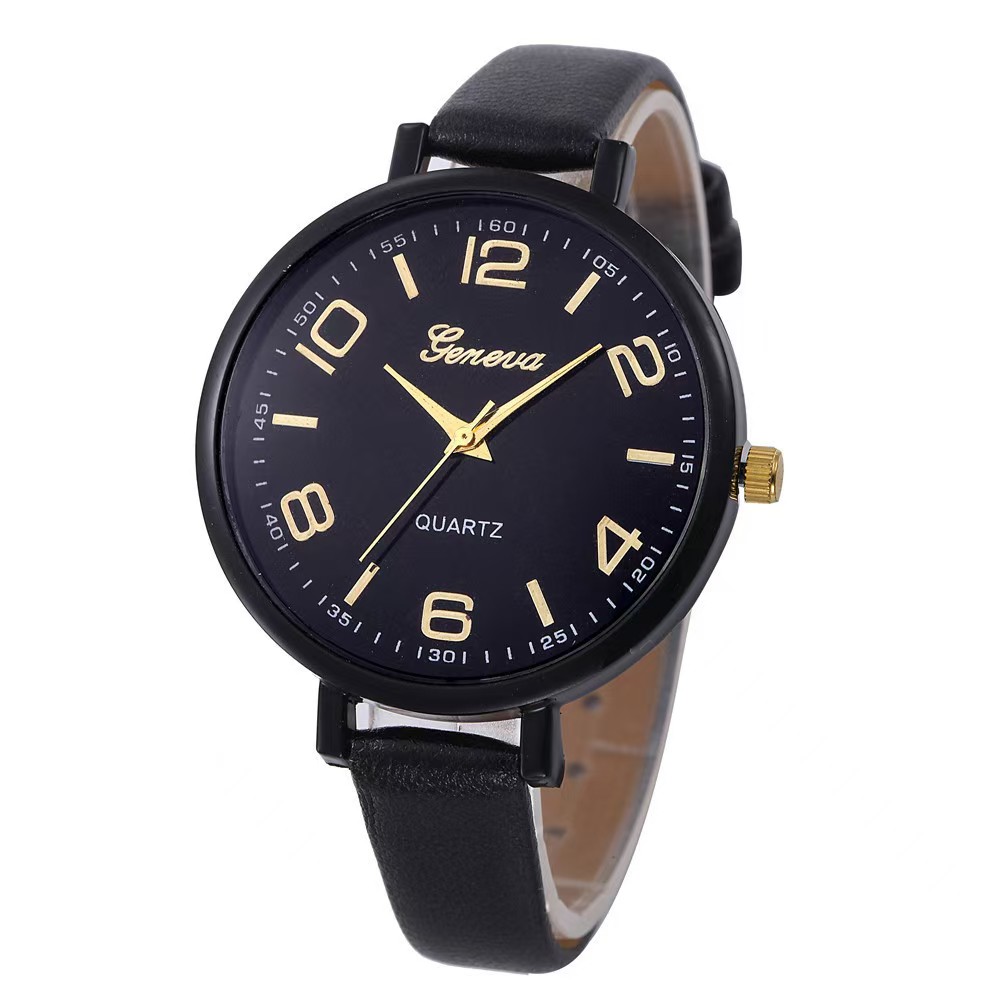 Wokai alta qualidade moda casual senhoras grande mostrador pequena pulseira de couro relógio de quartzo feminino estilo simples estudante
