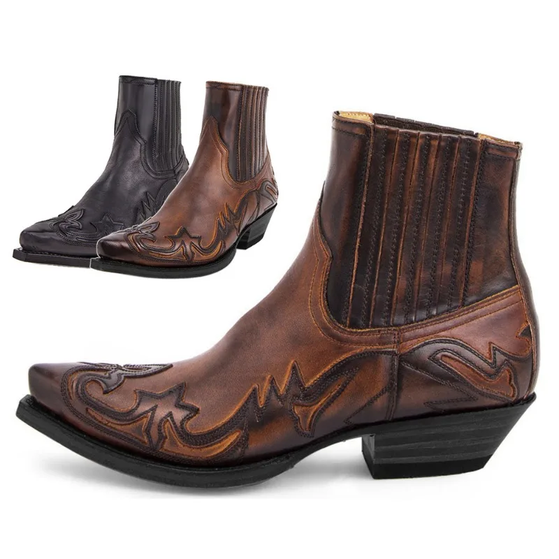 Botas de Cowboy Ocidentais 2026 para Homens e Mulheres, Tamanhos 35-48, Design Bordado, Sapatos Pontudos, Botas de Tornozelo Masculinas, Botas de Couro Unissex