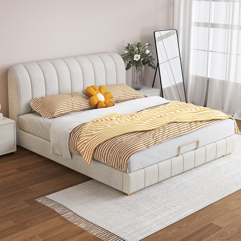Muebles de Dormitorio Modernos y Elegantes, Cama Doble Queen Size de Lujo, Camas Tapizadas de Madera Tamaño King