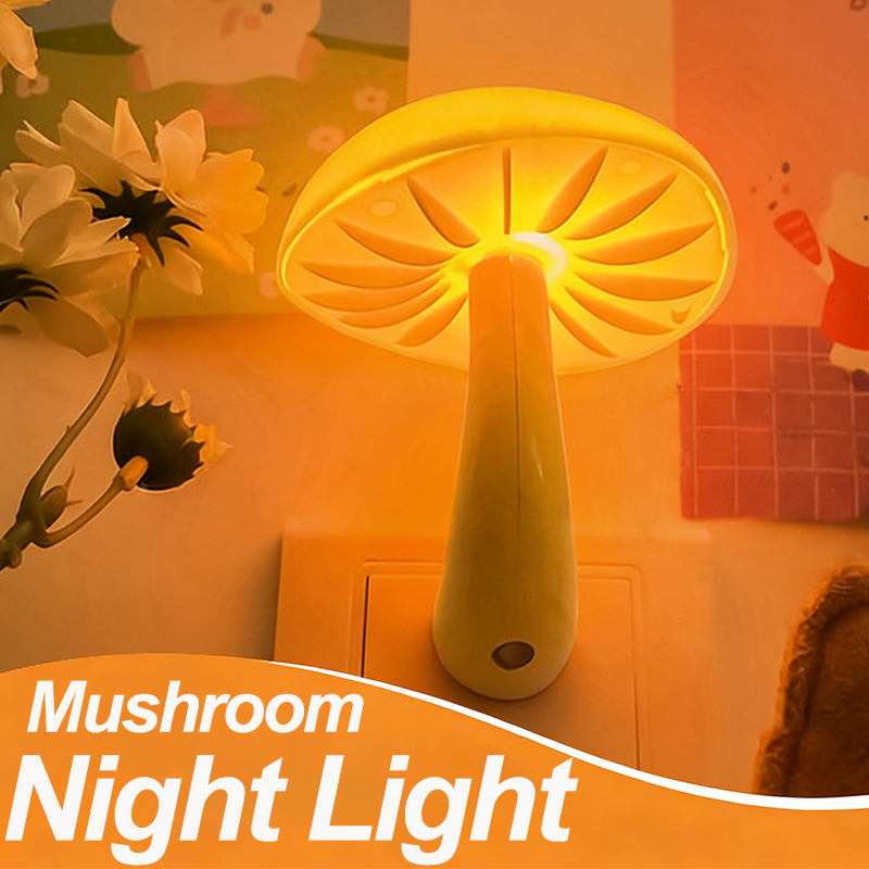 Sensor-Pilz-Nachtlicht mit LED-Warmweiß-Glühen, US/EU-Stecker, Steckdose, Nachttischlampe, dimmbare Heimdekoration für Schlafzimmer und Kinder