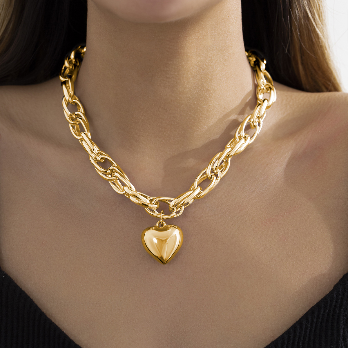 Ingemark haute qualité Punk grand coeur pendentif collier femmes mode déclaration grosse chaîne lourde Grunge bijoux Steampunk hommes
