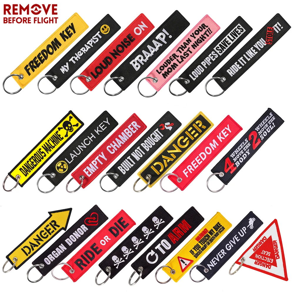 1 PC Remove Before Flight Motorcycle Keychain for Driver Key Chain for Men Gifts and Cars Key Tag Embroidery Fashion Trinket