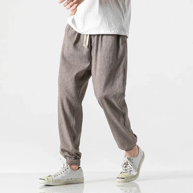 Mùa Hè 2020 Nam Vải Lanh Cotton Quần Dáng Rộng Hậu Cung Quần Nam Chạy Bộ Fltness Quần Truyền Thống Bông Tai Kẹp Quần Áo Mùa Hè