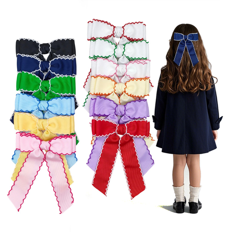 30 teil/los Neue 5,3 "Rüschen Band Bogen Haar Clips Mädchen Welle Rand Band Bogen Haarnadeln Baby Lange Quaste Bogen barrettes Kinder Kopfbedeckungen