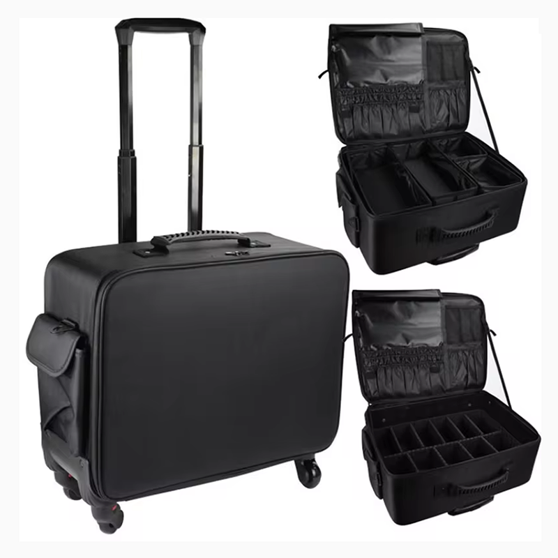 Bolsa de maquillaje para cosméticos, Maleta de gran tamaño con carrito de almacenamiento, equipaje de viaje bordado multicapa, bolsa de transporte para manicura y belleza