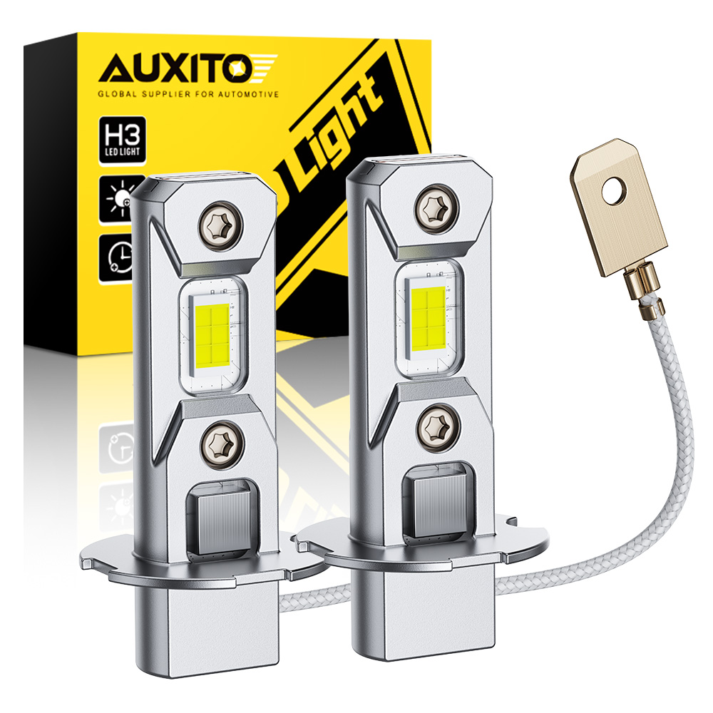 AUXITO 2Pcs H3 LED Headlight Bulb Canbus No Fan High Beam 6500K White Yellow Car LED Fog Light Driving Lamp DRL 12V Mini Design